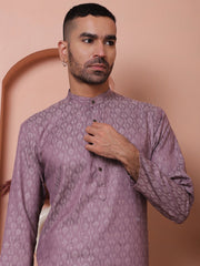 Men Purple Woven Design Cotton Kurtas-KO-5068Purple