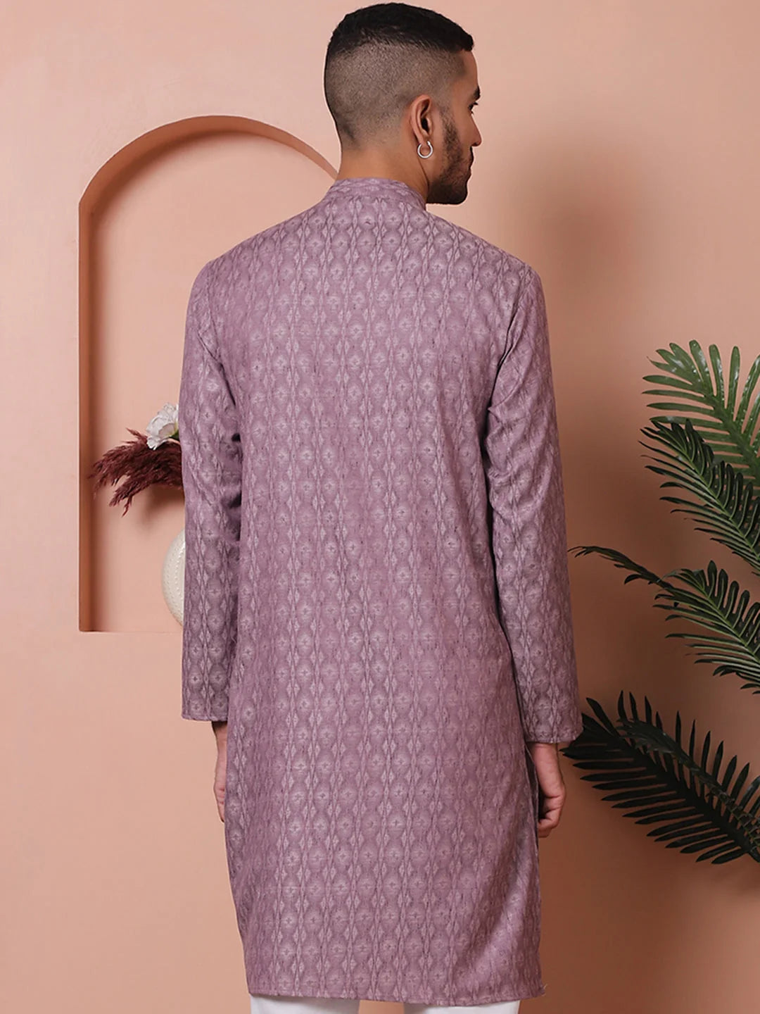 Men Purple Cotton Indian Kurta - Woven Design Mens Kurta