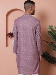 Men Purple Woven Design Cotton Kurtas-KO-5068Purple