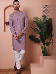 Men Purple Woven Design Cotton Kurtas-KO-5068Purple