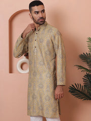 Men Printed Cotton Kurtas-KO-5069Golden