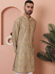 Men Printed Cotton Kurtas-KO-5069Golden