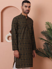 Men Printed Cotton Kurtas-KO-5069Mehndi