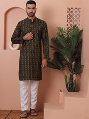 Men Printed Cotton Kurtas-KO-5069Mehndi