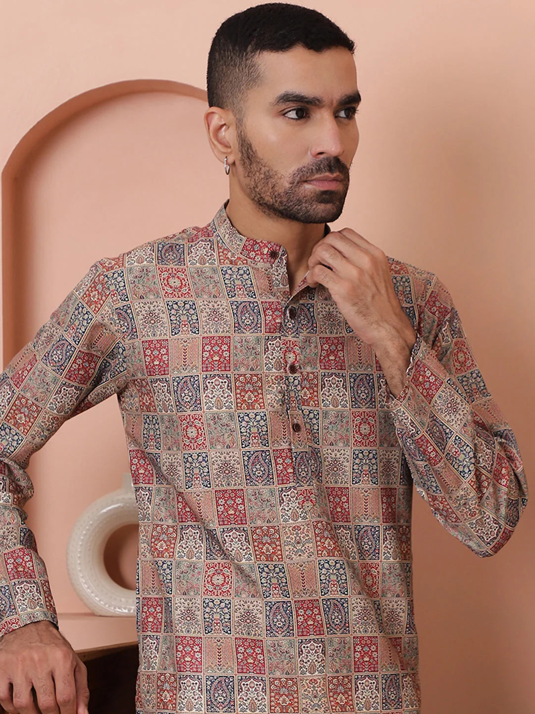Multi Printed Mens Kurta - Cotton Indian Kurta for Men