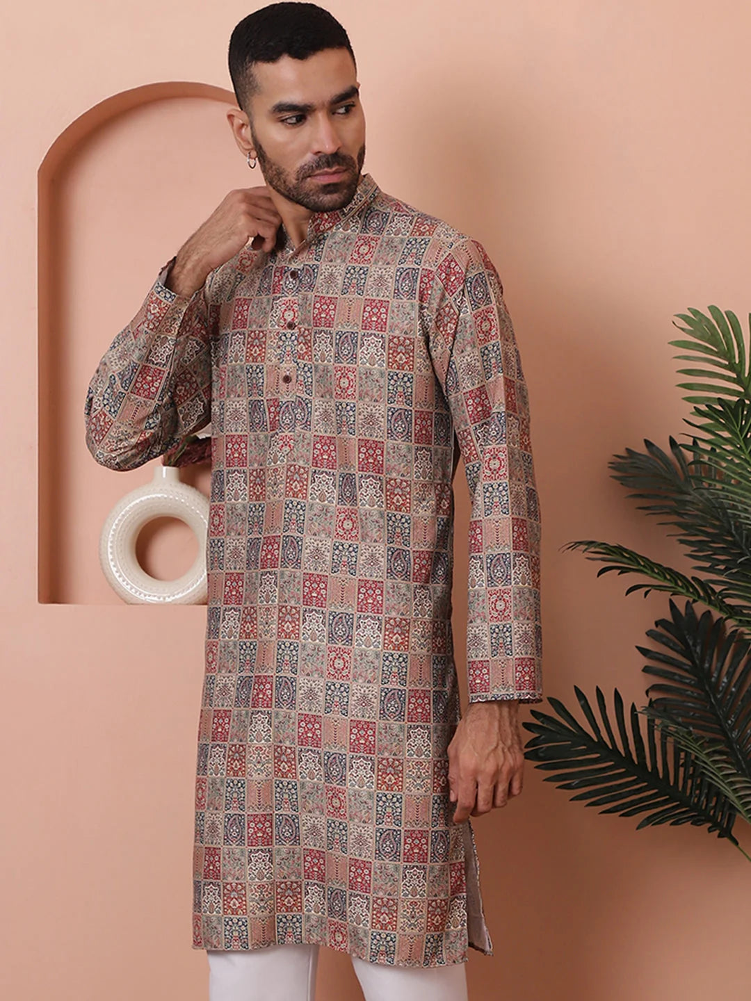 Multi Printed Mens Kurta - Cotton Indian Kurta for Men
