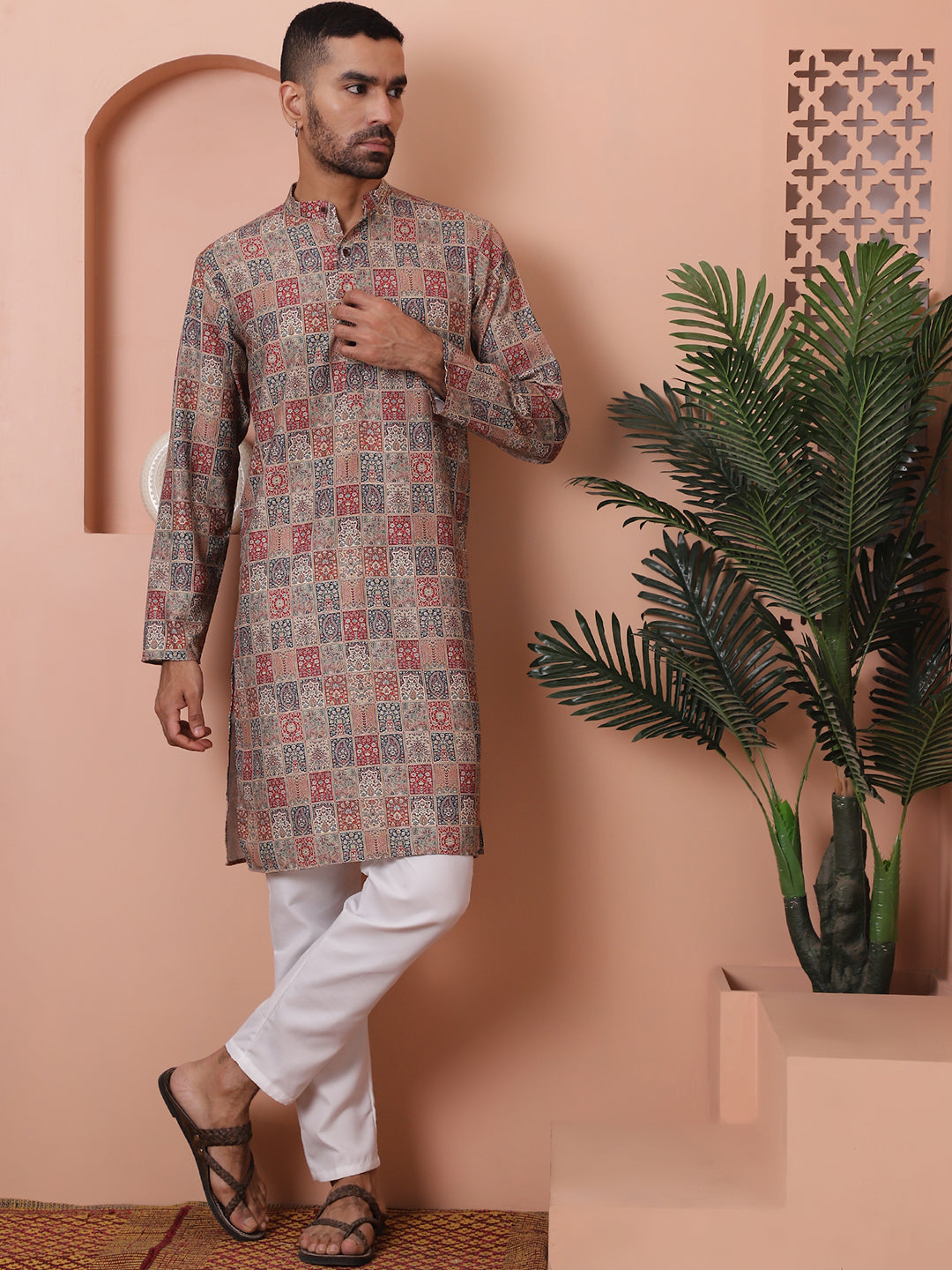 Multi Printed Mens Kurta - Cotton Indian Kurta for Men