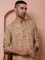Men Printed Cotton Kurtas-KO-5069Yellow