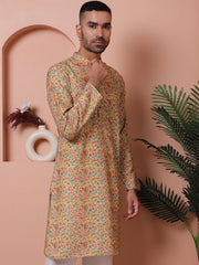Men Printed Cotton Kurtas-KO-5069Yellow