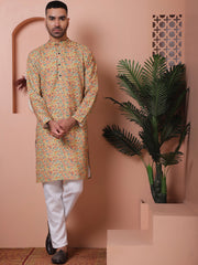 Men Printed Cotton Kurtas-KO-5069Yellow