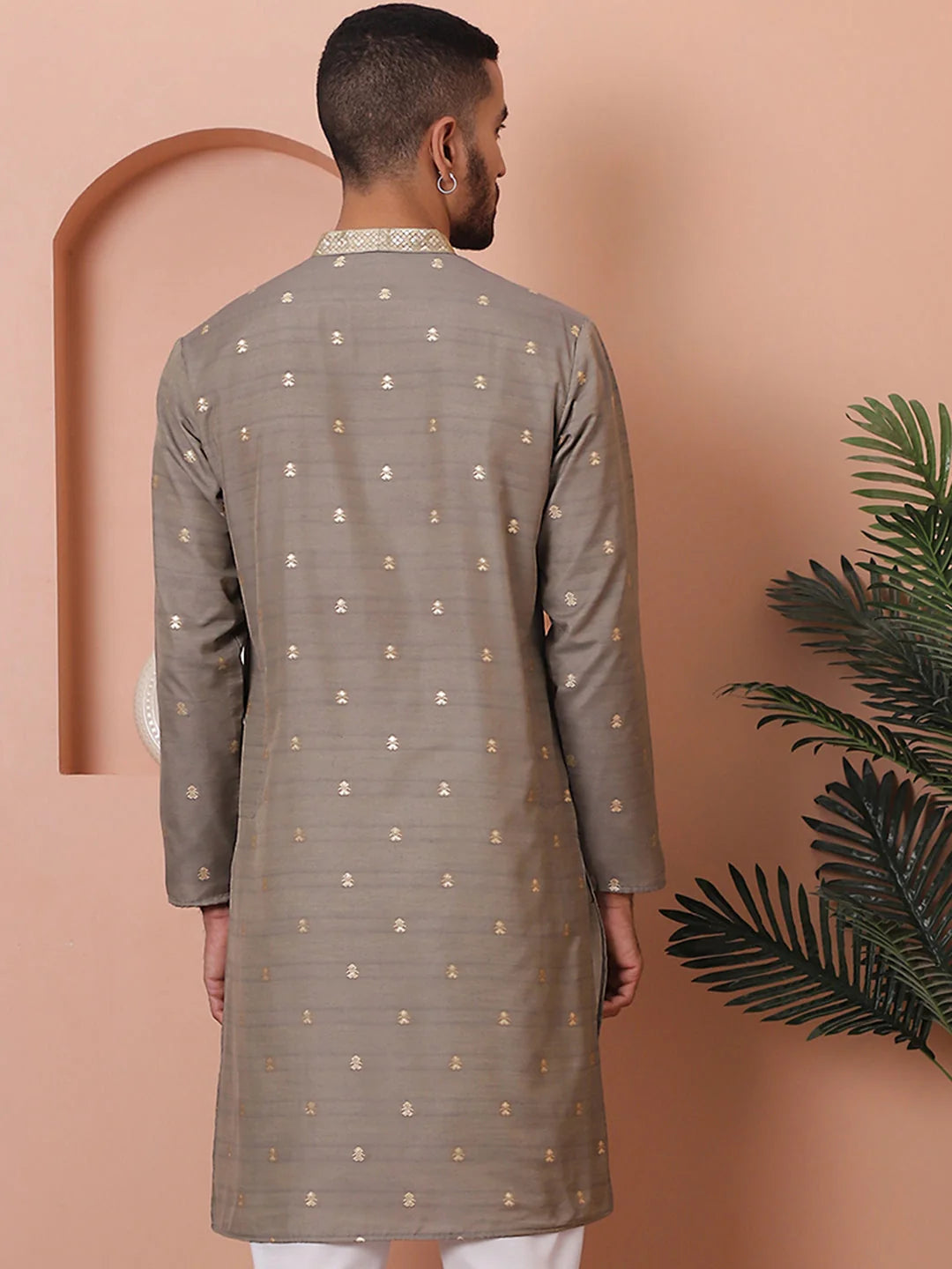 Grey Foil Printed Mens Kurta | Indian Kurta for Men