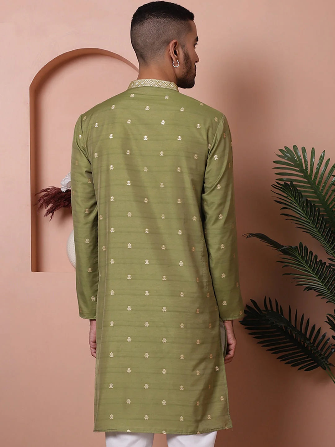 Olive Foil Printed Mens Kurta | Indian Kurta for Men