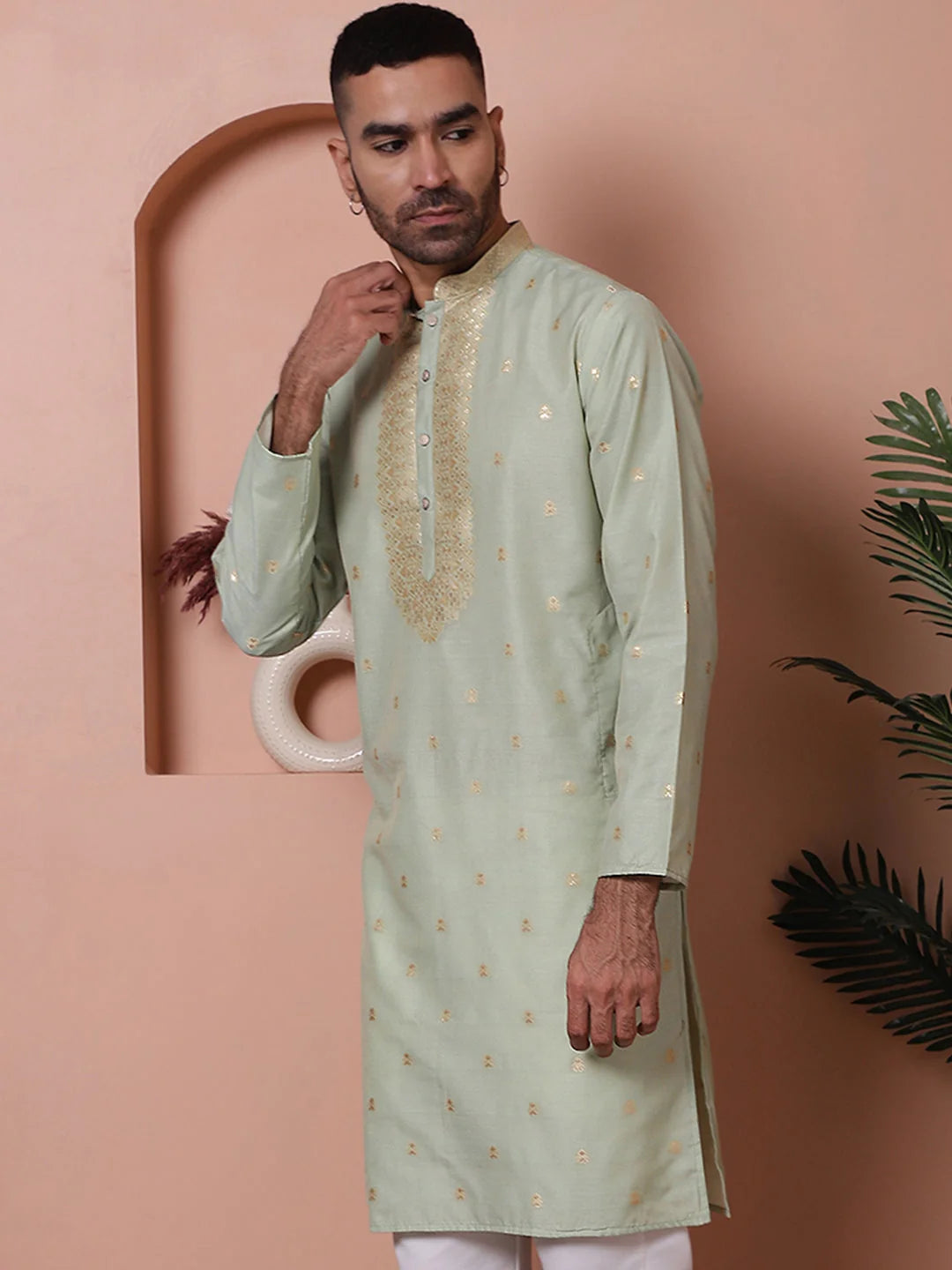 Sky Foil Printed Mens Kurta | Indian Kurta for Men