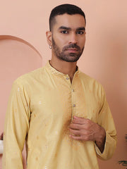 Men's Foil Printed Kurtas-KO-5070Yellow