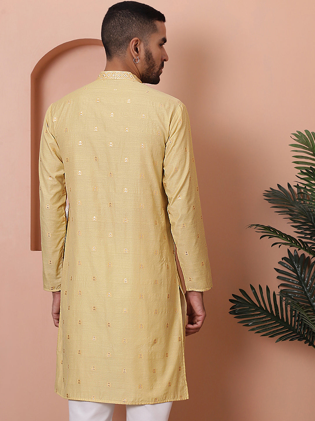 Yellow Foil Printed Mens Kurta | Indian Kurta for Men