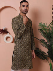 Men Black Silk Blend Straight Kurtas-KO-5071Black