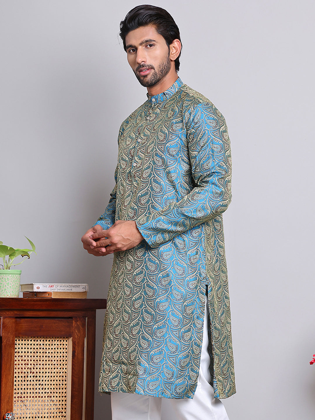 DesiQlo Men Woven Design Kurta Only - Blue - KUO_5071Blue_S