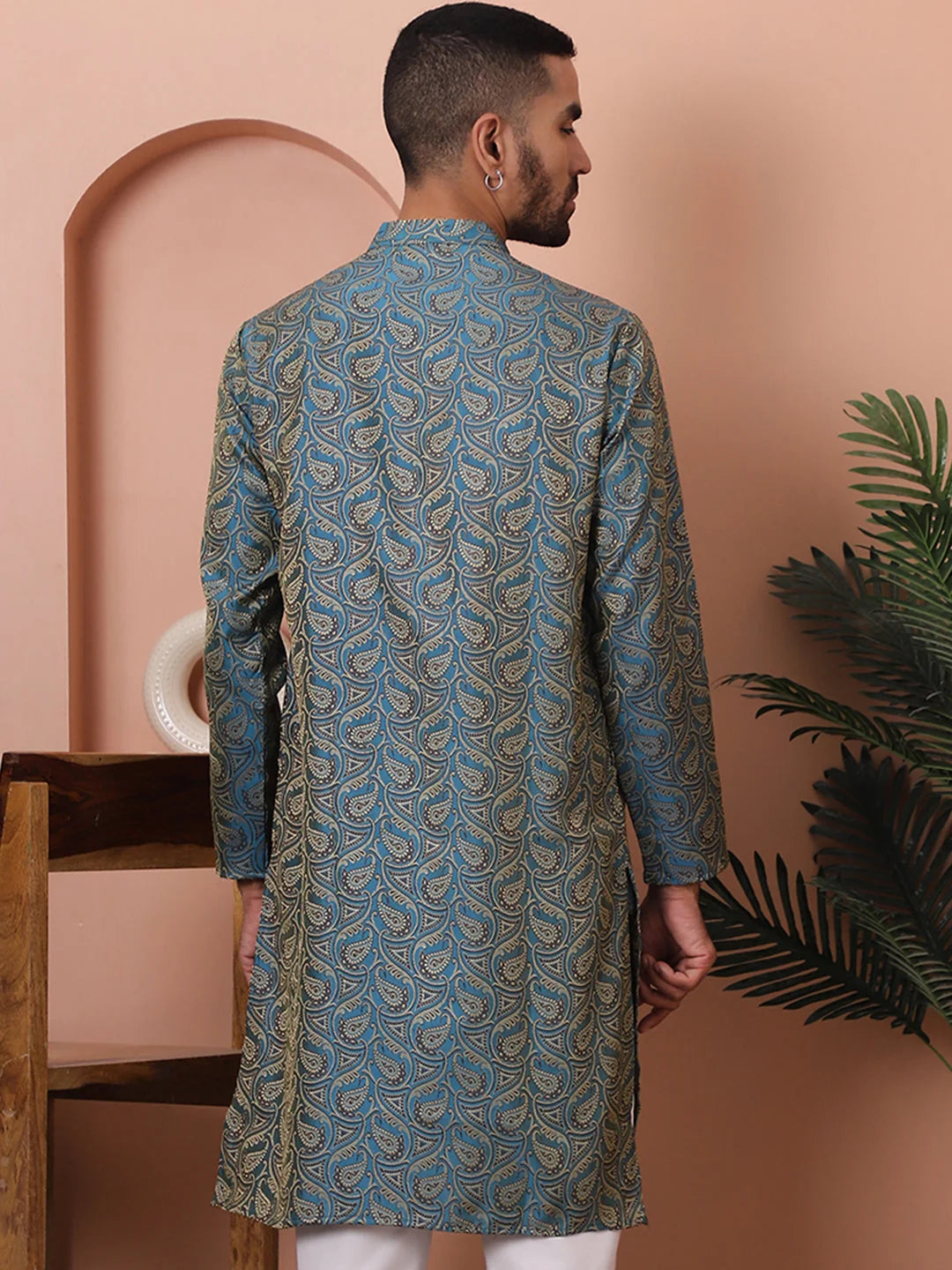 Blue Silk Blend Men's Kurta - Indian Kurta for Men