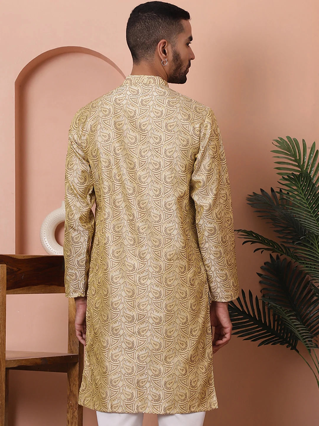 Golden Silk Blend Men's Kurta - Indian Kurta for Men