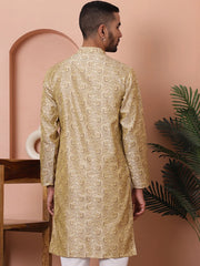 Men Golden Silk Blend Straight Kurtas-KO-5071Golden