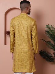 Men Yellow Silk Blend Straight Kurtas-KO-5071Yellow