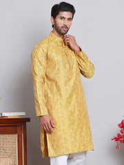 Men Yellow Silk Blend Straight Kurtas ( KUO 5071Yellow )