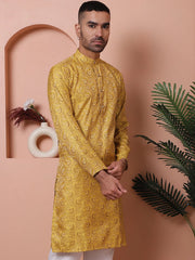 Men Yellow Silk Blend Straight Kurtas-KO-5071Yellow