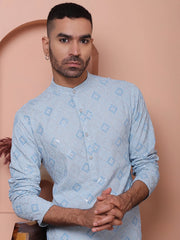 Men's Sequins and Embroidered Kurtas-KO-5072Blue