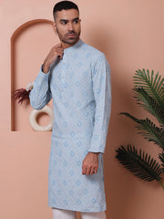 Men's Sequins and Embroidered Kurtas-KO-5072Blue