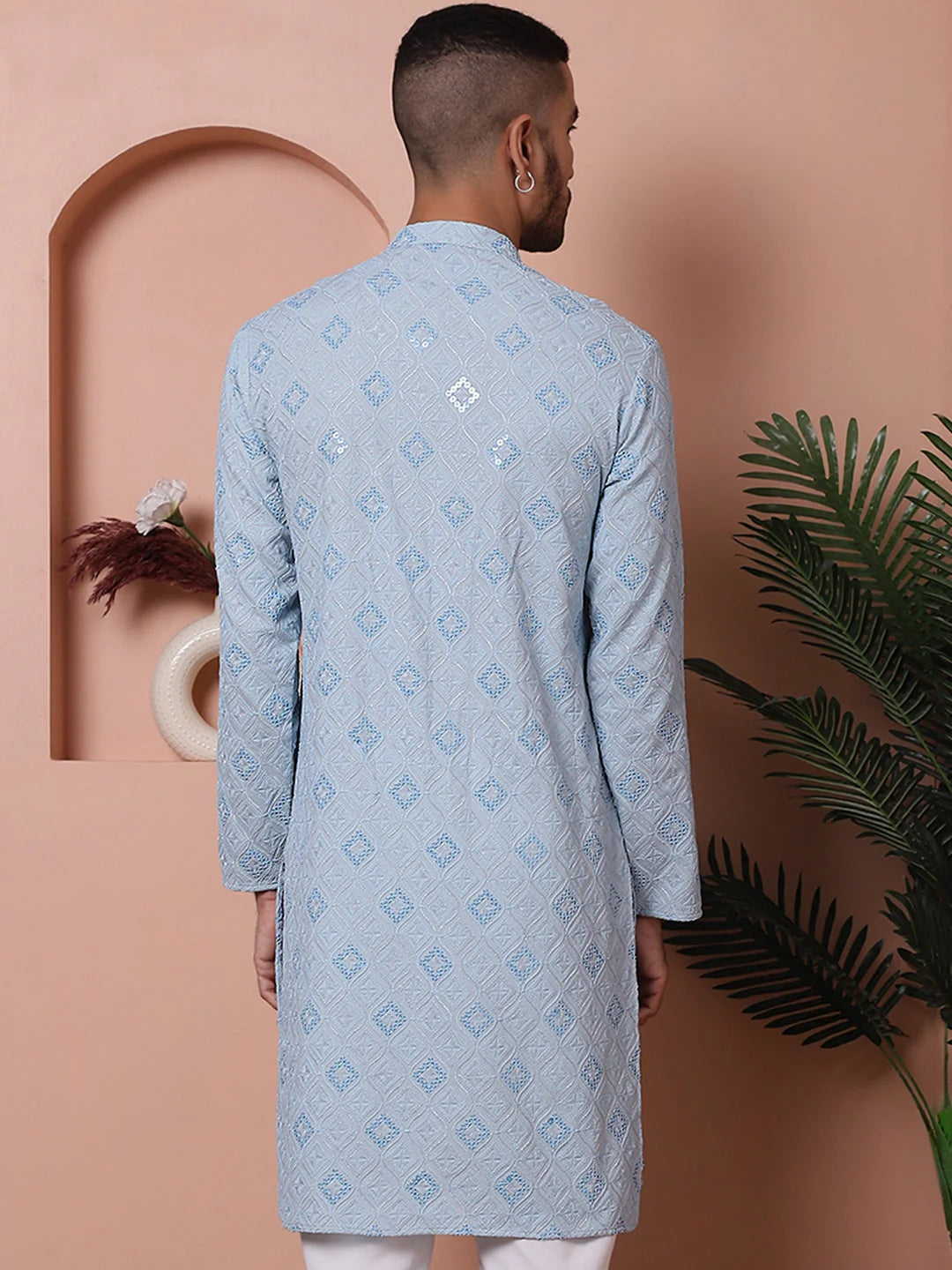 Men's Blue Embroidered Kurta - Indian Kurta for Men