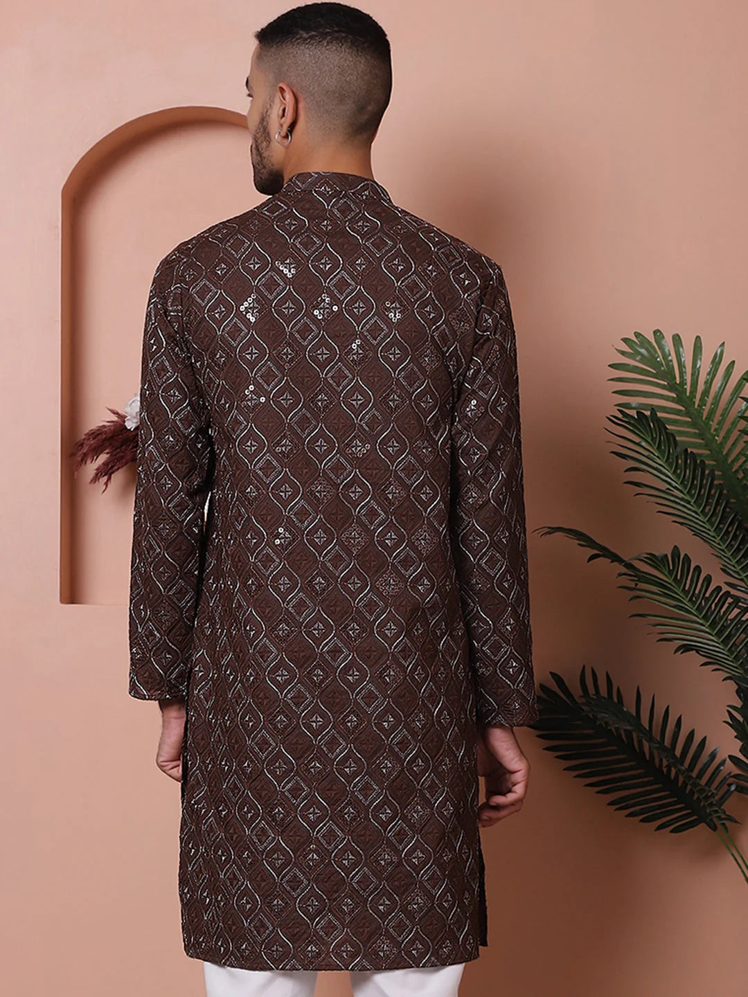 Coffee Embroidered Mens Kurta | Indian Kurta for Men