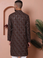 Men's Sequins and Embroidered Kurtas-KO-5072Coffee