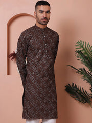 Men's Sequins and Embroidered Kurtas-KO-5072Coffee
