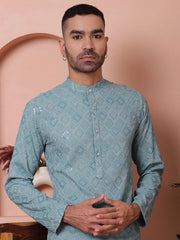 Men's Sequins and Embroidered Kurtas-KO-5072Grey