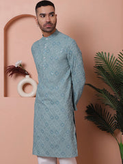 Men's Sequins and Embroidered Kurtas-KO-5072Grey