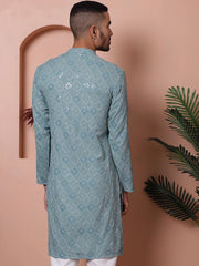 Men's Sequins and Embroidered Kurtas-KO-5072Grey