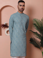 Men's Sequins and Embroidered Kurtas-KO-5072Grey
