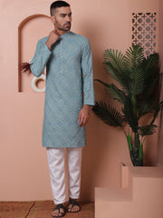 Men's Sequins and Embroidered Kurtas-KO-5072Grey