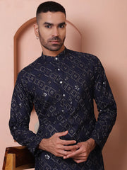Men's Sequins and Embroidered Kurtas-KO-5072Navy