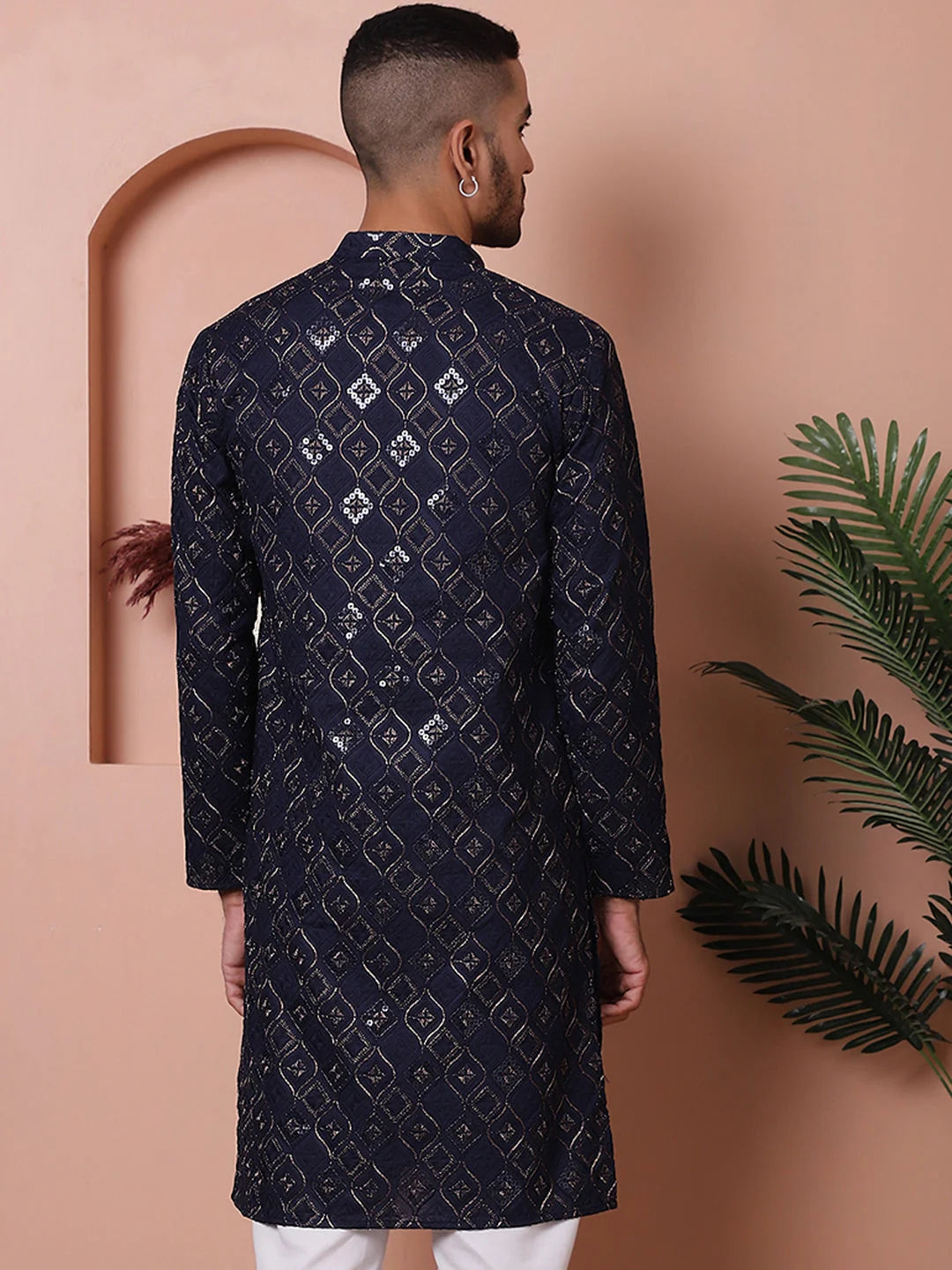 Navy Embroidered Mens Kurta | Indian Kurta for Men