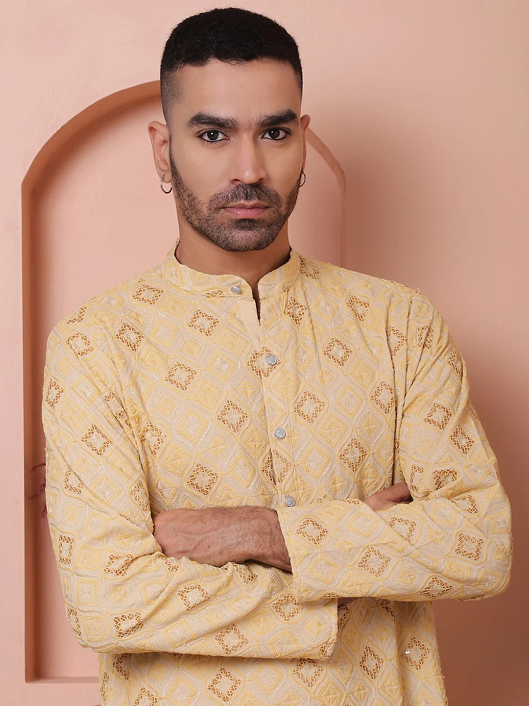 Yellow Embroidered Mens Kurta | Indian Kurta for Men