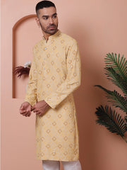 Men's Sequins and Embroidered Kurtas-KO-5072Yellow