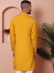 Men's Embroidered and Sequins Kurtas-KO-5073Mustard