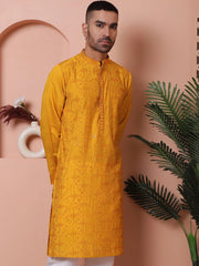 Men's Embroidered and Sequins Kurtas-KO-5073Mustard