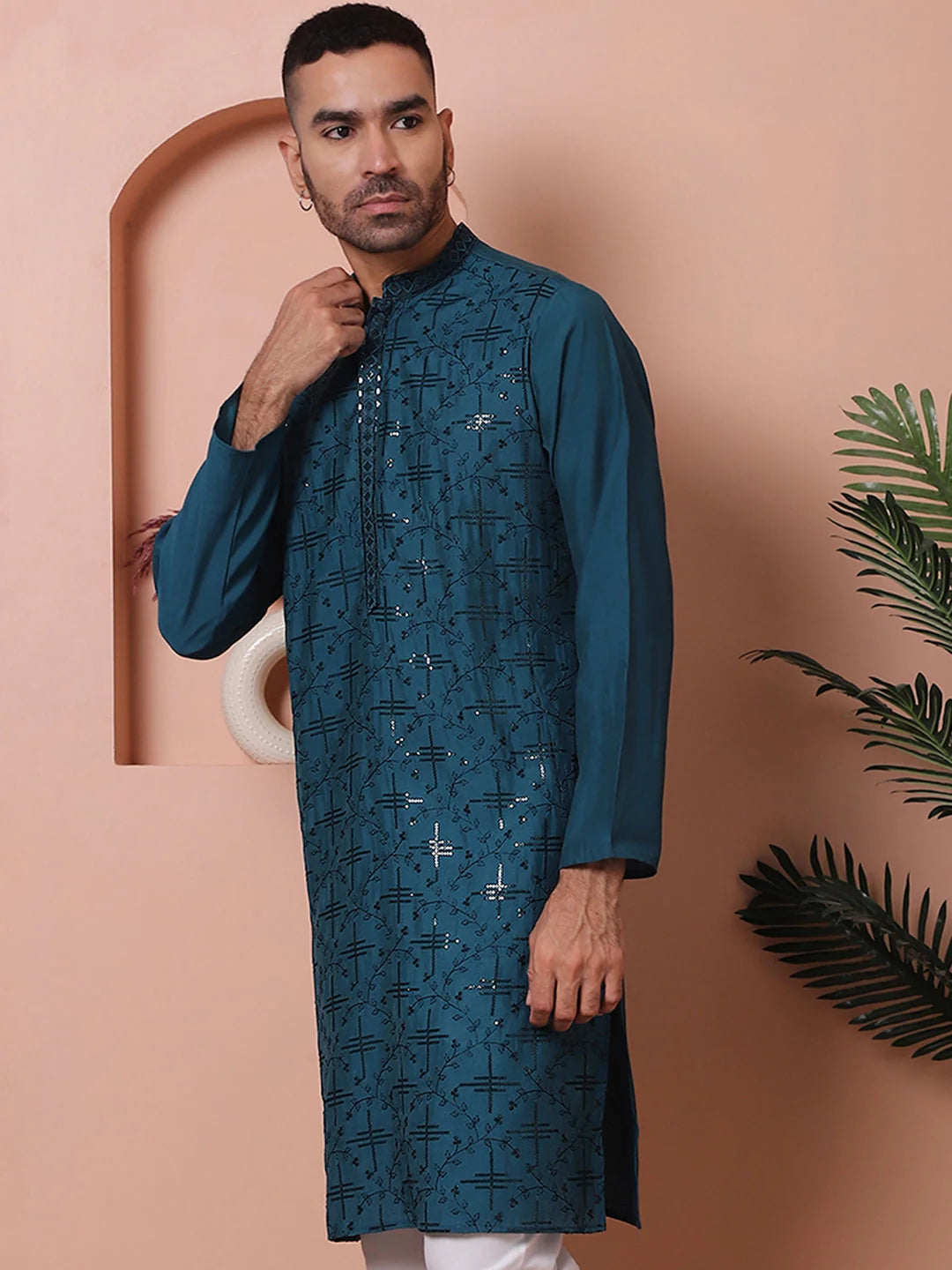 Peacock Embroidered Men's Kurta - Indian Kurta for Men