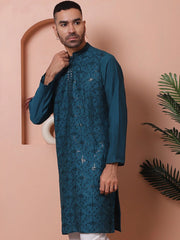 Men's Embroidered and Sequins Kurtas-KO-5073Peacock