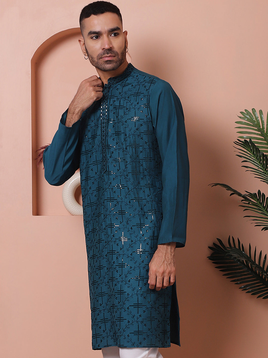 Peacock Embroidered Men's Kurta - Indian Kurta for Men