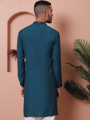 Men's Embroidered and Sequins Kurtas-KO-5073Peacock