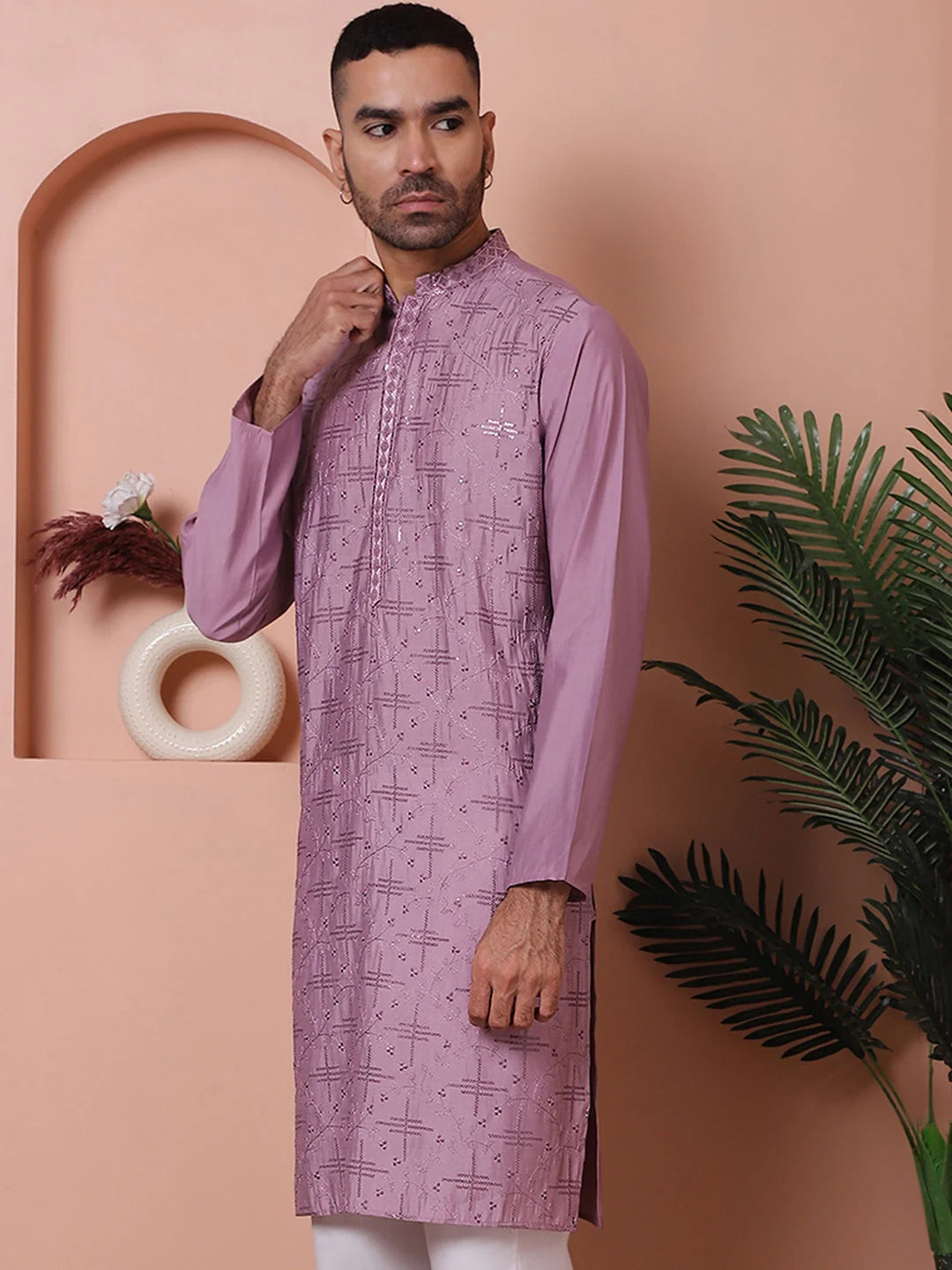 Purple Embroidered Men's Kurta - Indian Kurta for Weddings