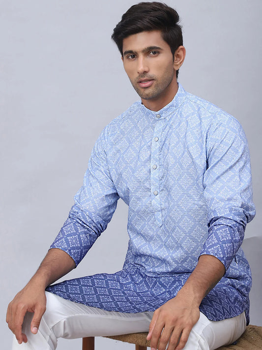 Men's Ombre Pure Cotton Straight Kurta-KO-5074Blue 1080